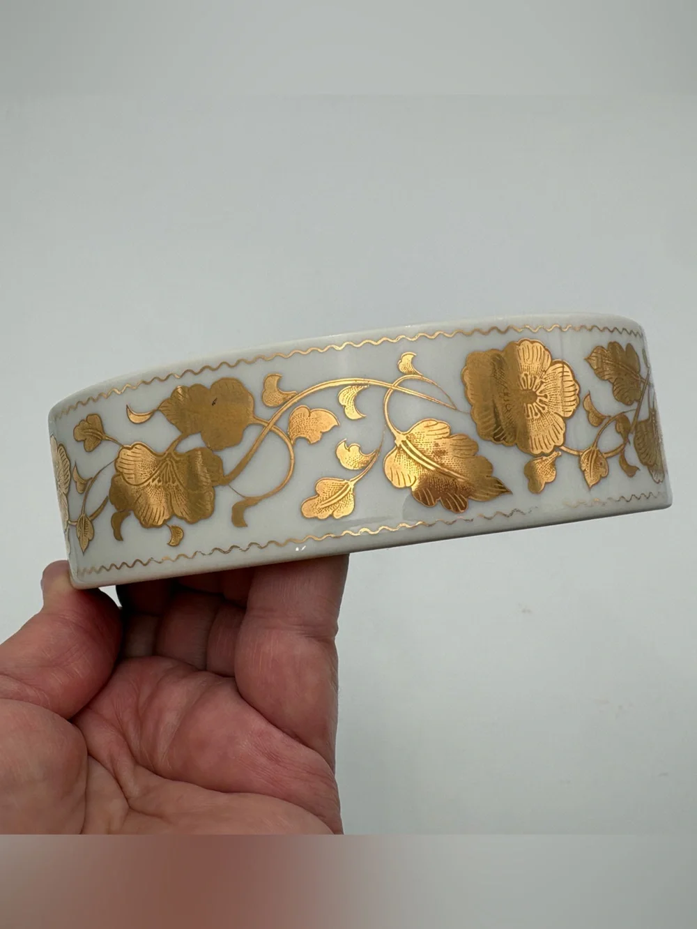 Vintage White Porcelain Soap Dish with Gold Floral Motif